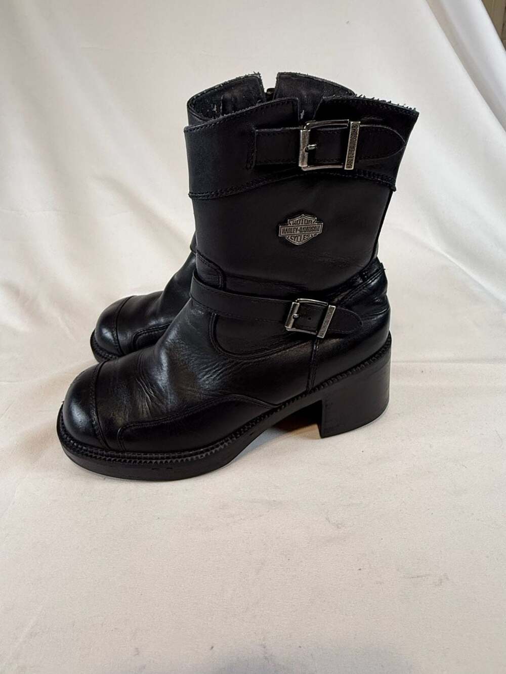 Harley-Davidson Black Leather Motorcycle Boots Size 8 Moto Biker Y2K 90s Grunge